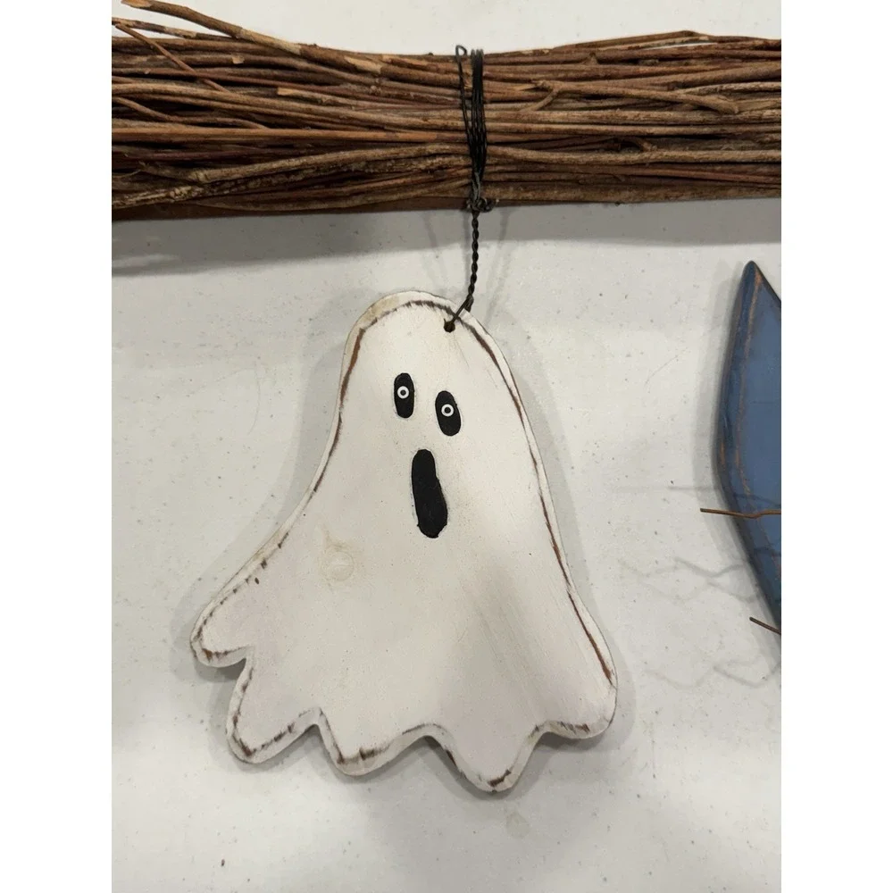 Festive Handmade Hand Painted Wood Halloween Wall Accent Ghost, Cat & Pumpkin